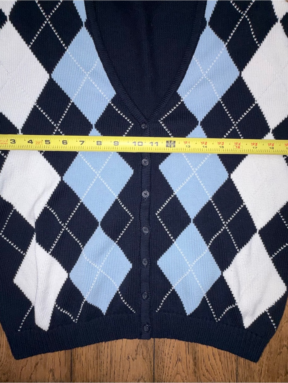 Brandy Melville John Galt Elizabeth Argyle Cardigan Navy Light Blue White Cotton - Picture 6 of 10